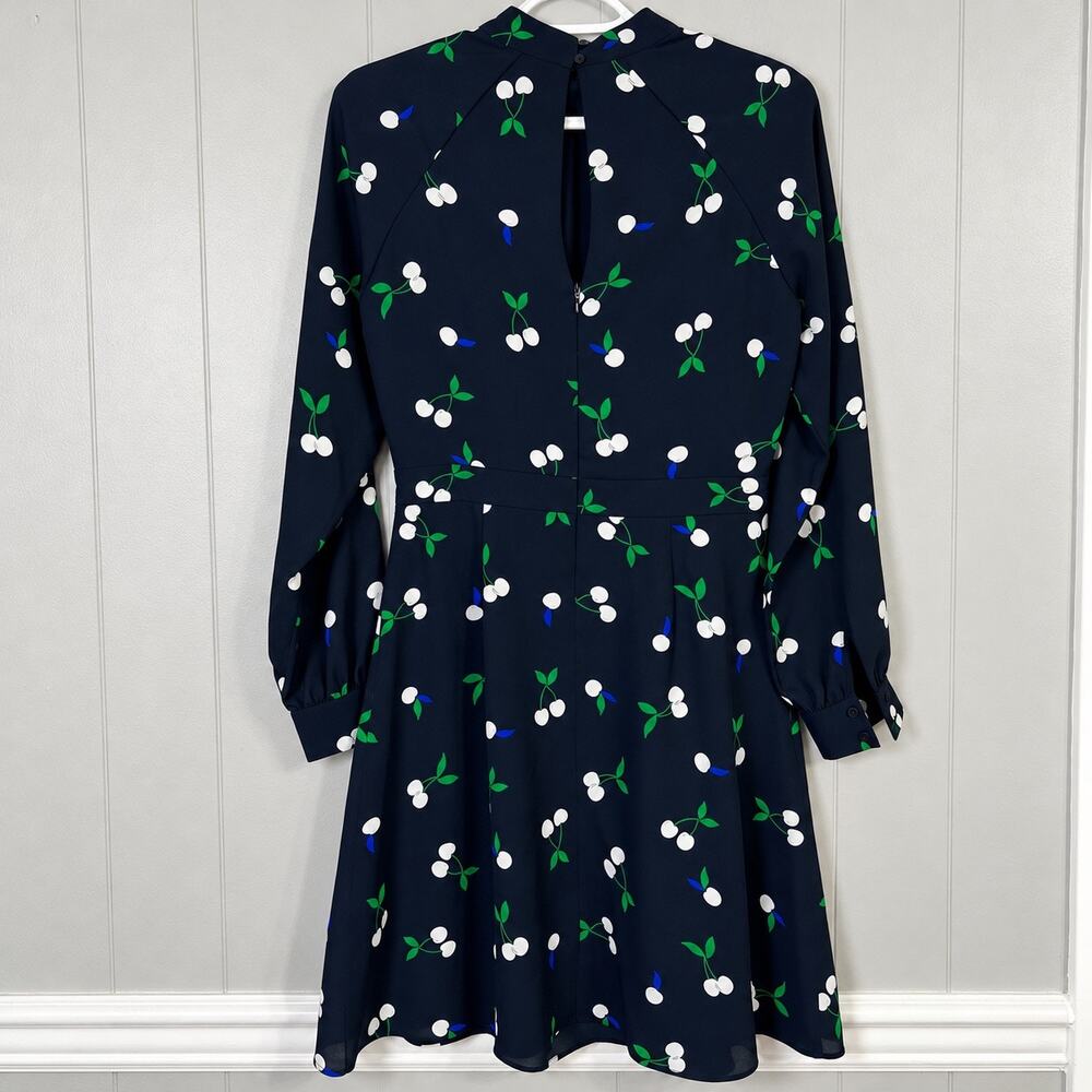Banana Republic Size 2 Navy Cherry Print Long Sleeve Mini Dress - Picture 2 of 9